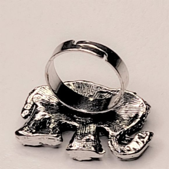 Silver Crystal Jeweled Elephant Adjustable Ring - Picture 4 of 5